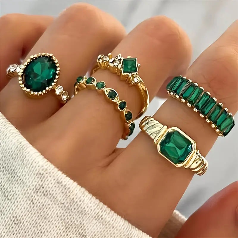 Zarina Exquisite Emerald Ringenset | Goud