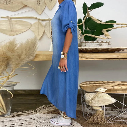 Norelia® | Lange jurk in denimlook met zijsplit