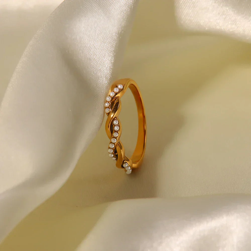 Verstelbare Gedraaide Kleine Parel Ring | Goud