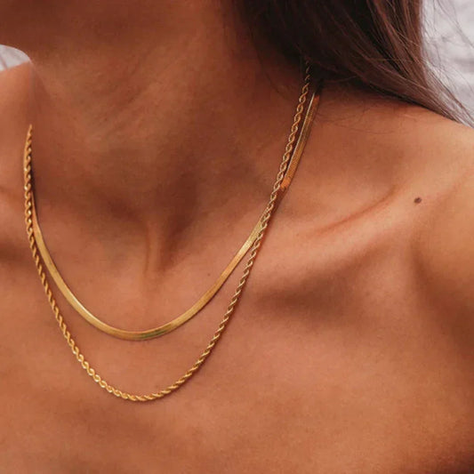 Platte Gelaagde Ketting | Goud