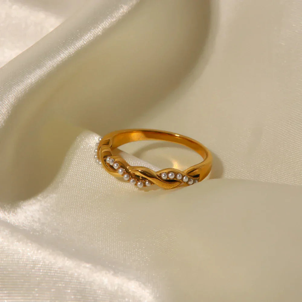 Verstelbare Gedraaide Kleine Parel Ring | Goud