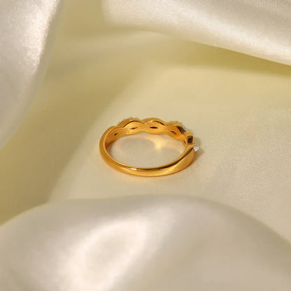 Verstelbare Gedraaide Kleine Parel Ring | Goud