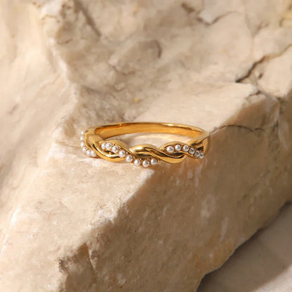 Verstelbare Gedraaide Kleine Parel Ring | Goud
