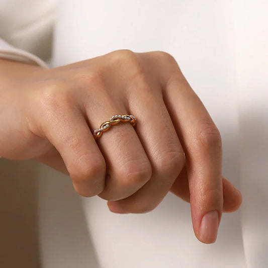Verstelbare Gedraaide Kleine Parel Ring | Goud