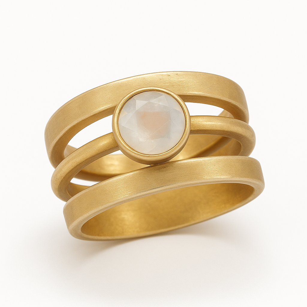 Vintage Gouden Ring met Ingelegde Maansteen