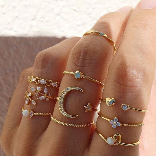 Bohemian Ringen Set (10-delig) | Goud