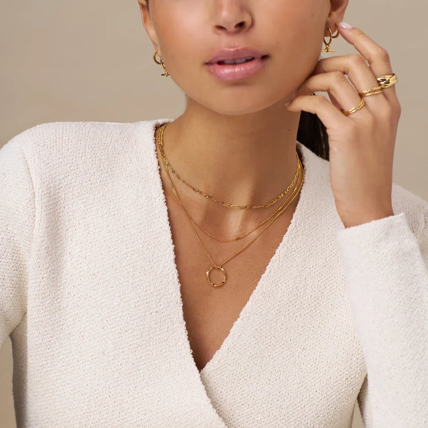 Open Circle Drielagige Gouden Ketting