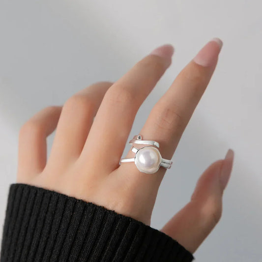 Zilveren parel ring