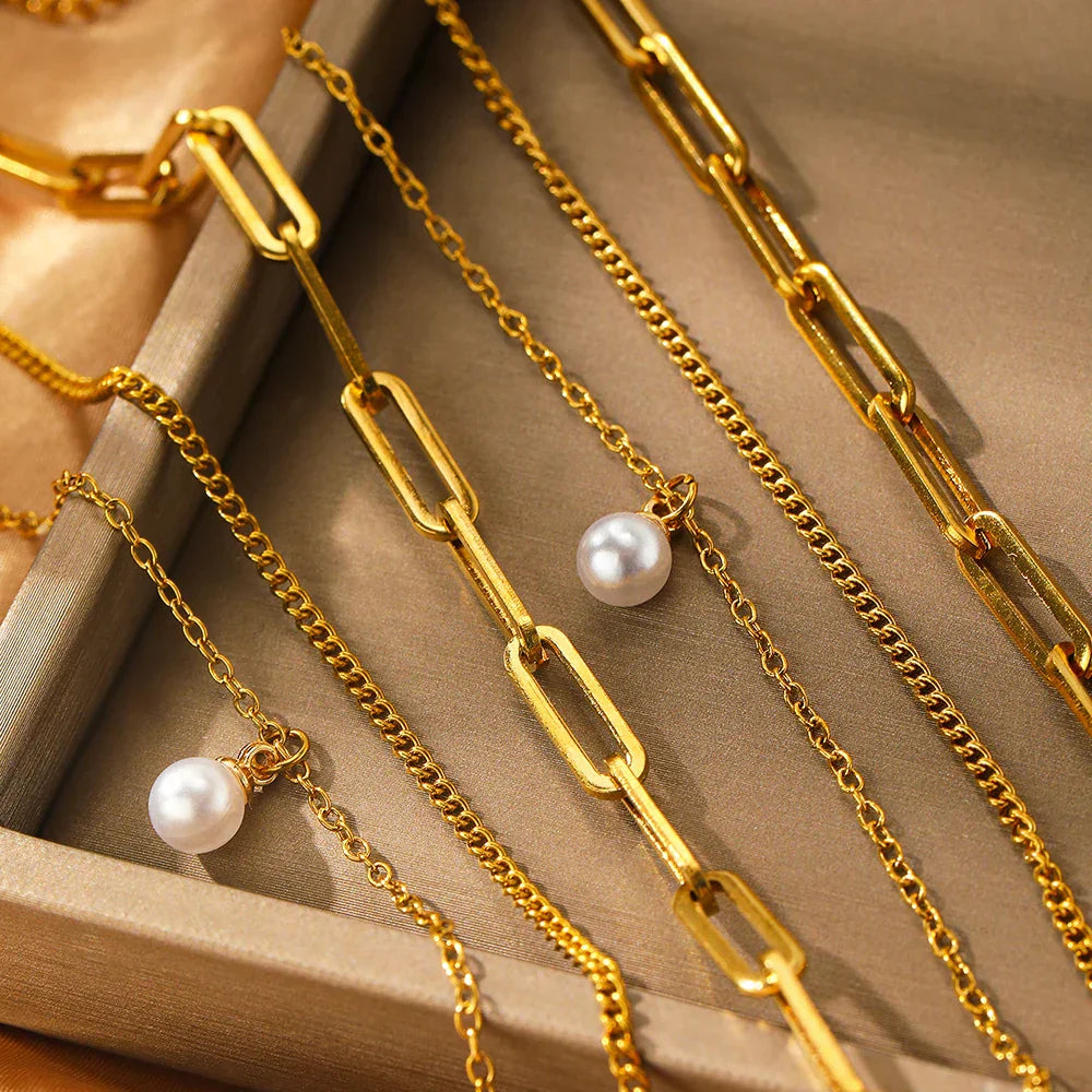 Set Drielagige En Armband Met Parel | Goud