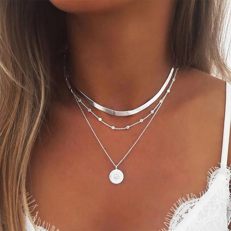 Zilveren Trendy Ketting Drielagige