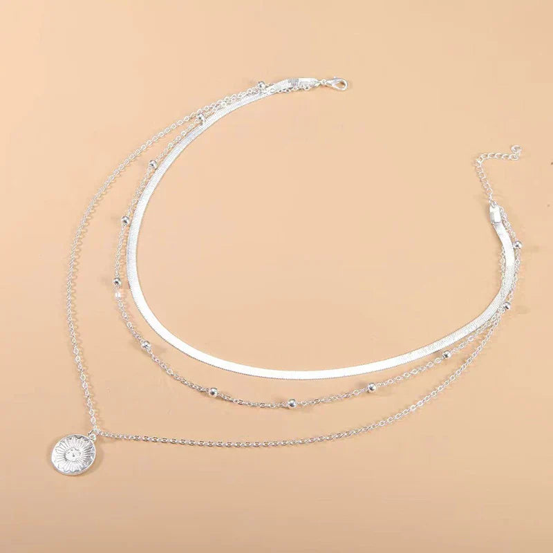 Zilveren Trendy Ketting Drielagige