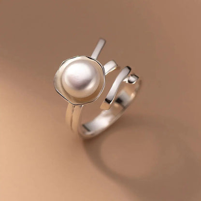Zilveren parel ring