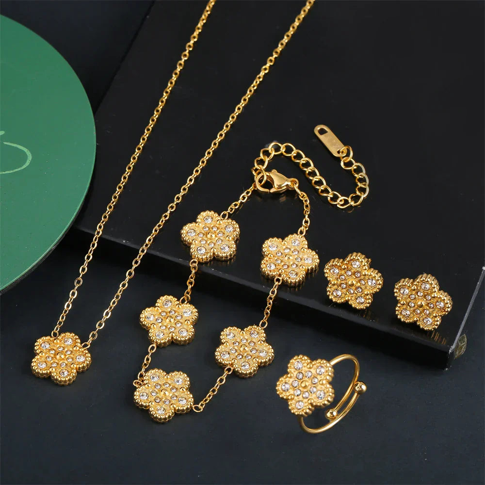 Sieradenset Met Bloemenmotief | Goud