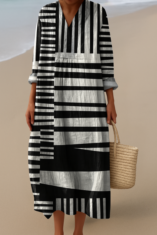 Sofie| Monochrome Maxi-jurk – Gedurfd contrast, eenvoudige verfijning