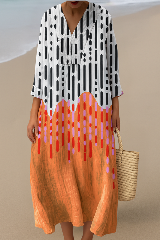 Sofie| Abstracte Maxi-jurk – Creatieve Energie met een Moeiteloze Look