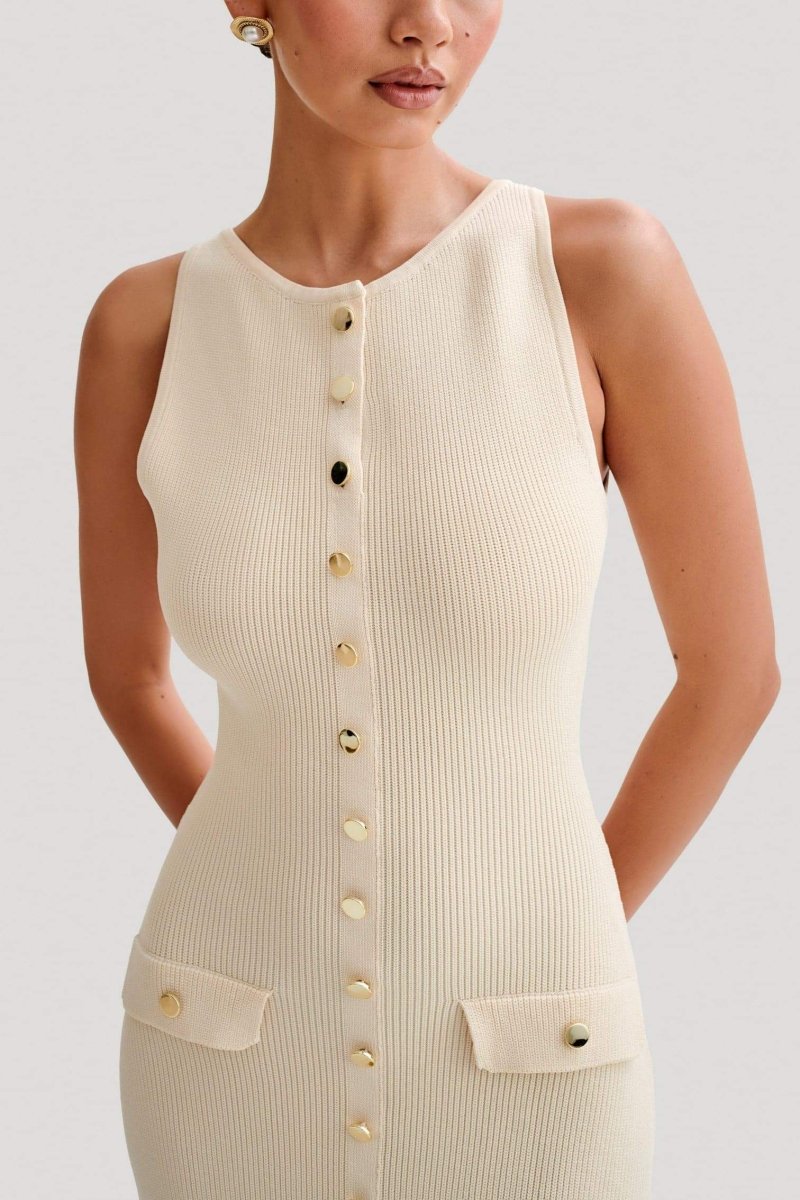 Fiona | Gebreide Mouwloze Maxi-jurk