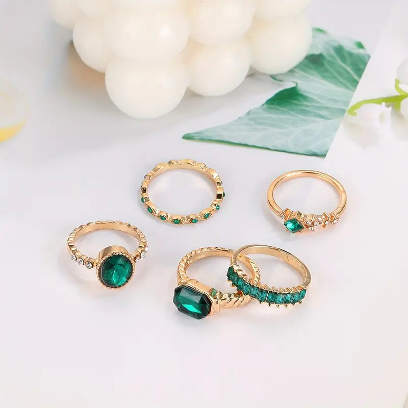 Zarina Exquisite Emerald Ringenset | Goud