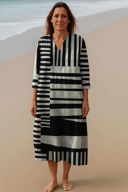 Sofie| Monochrome Maxi-jurk – Gedurfd contrast, eenvoudige verfijning