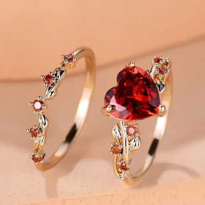 Rode Harten Ringen Set | Goud