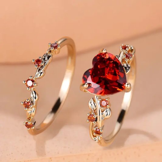 Rode Harten Ringen Set | Goud