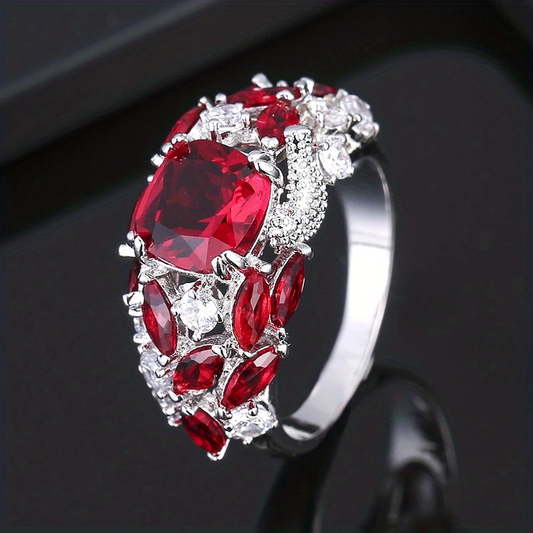 Zilveren Ring met Rood Ingelegd Glas