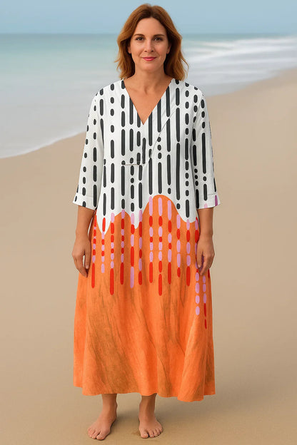 Sofie| Abstracte Maxi-jurk – Creatieve Energie met een Moeiteloze Look