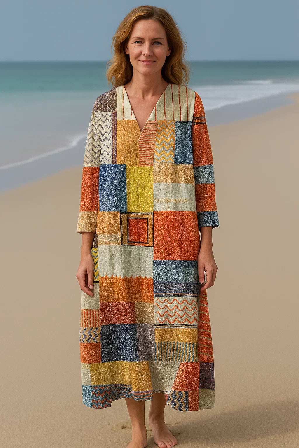 Sofie| Patchwork Boho-jurk – Artistieke flair, comfort de hele dag