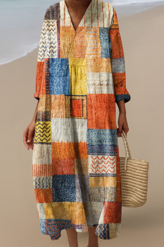 Sofie| Patchwork Boho-jurk – Artistieke flair, comfort de hele dag