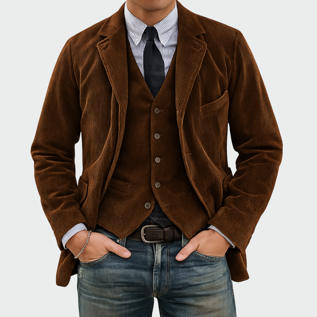 Henck | 2-delige set: Blazer en Gilet van Fluweel