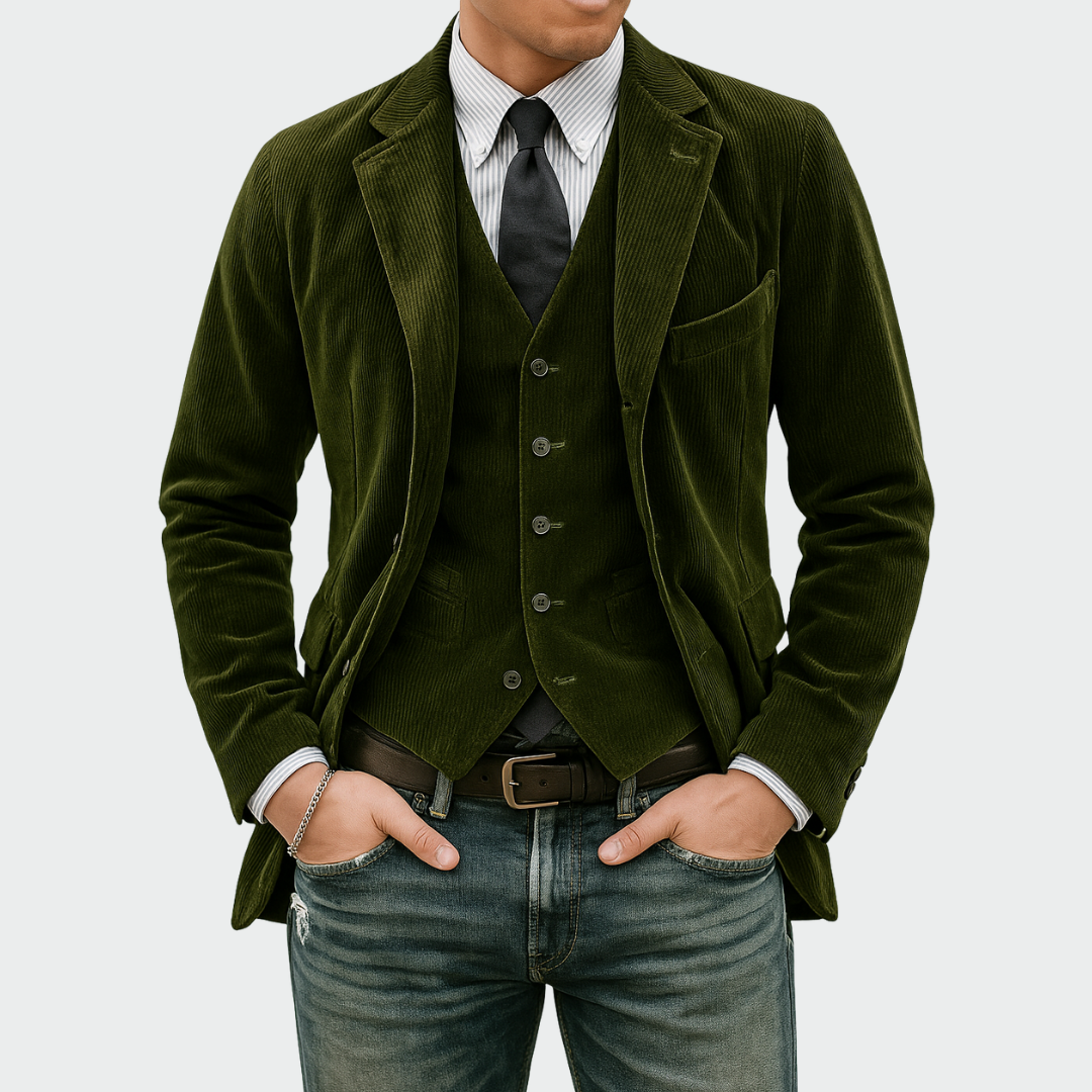 Henck | 2-delige set: Blazer en Gilet van Fluweel